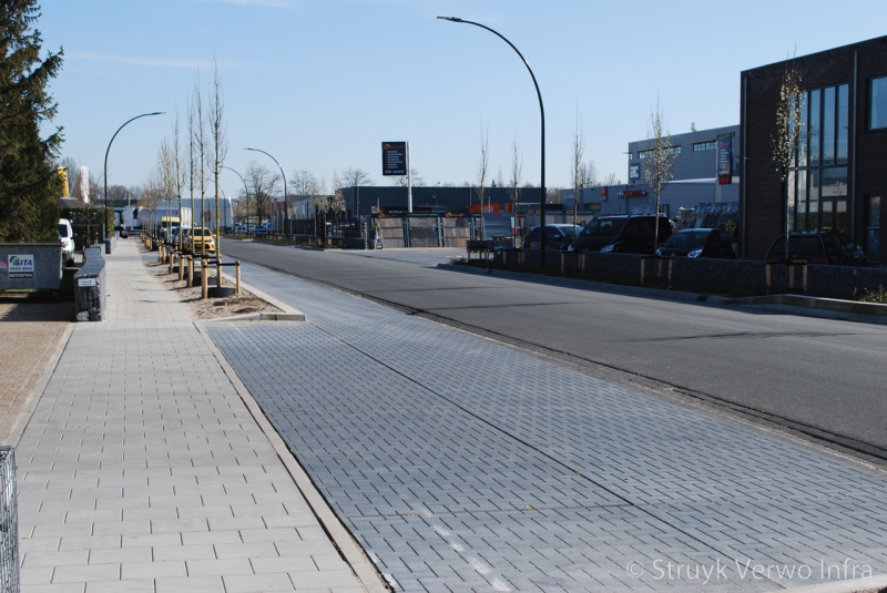 Parkeervakken uitgevoerd met lavaro zwart glisando 20x20 straatstenen beton